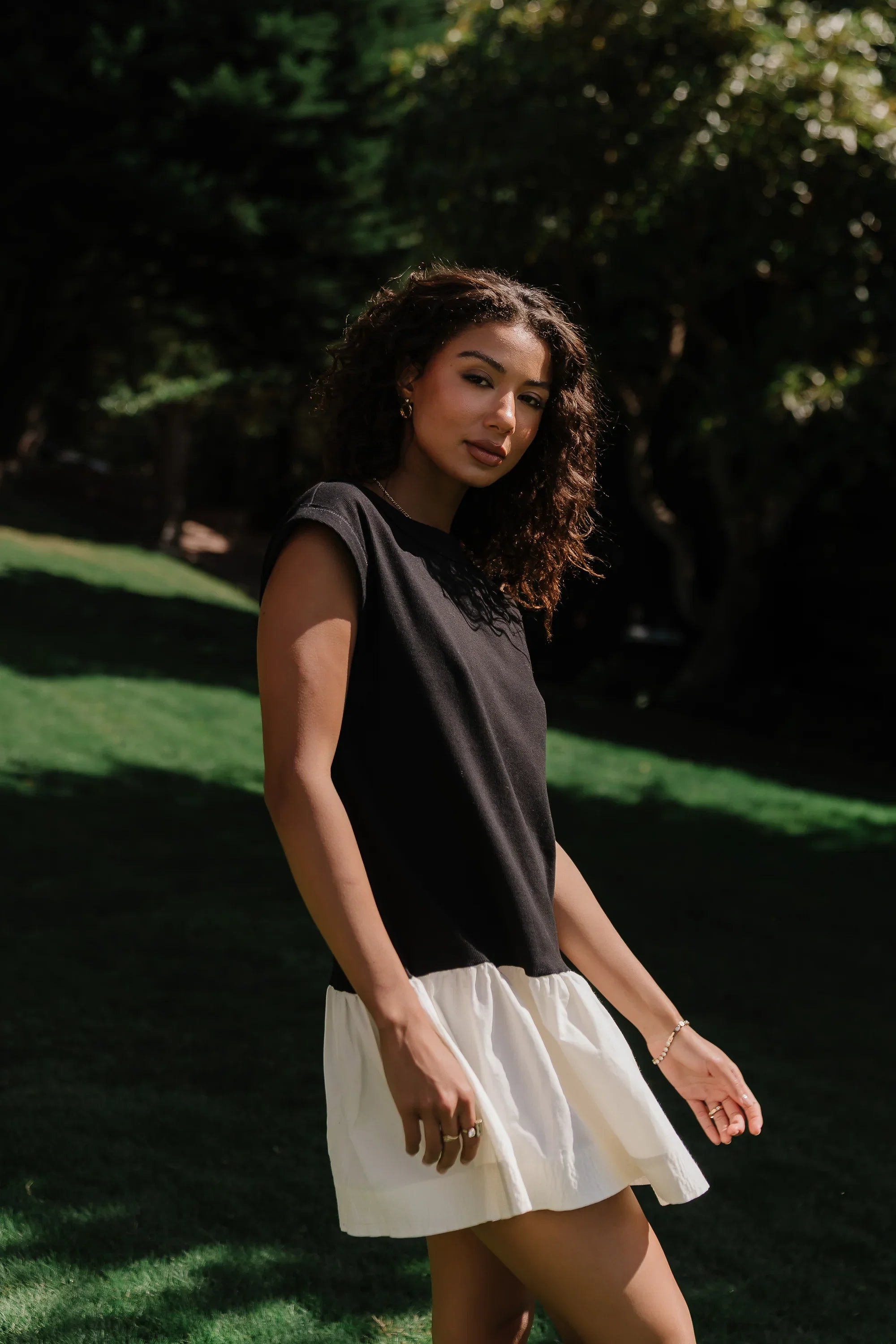 Jozie Mixed Media Mini Dress in Black