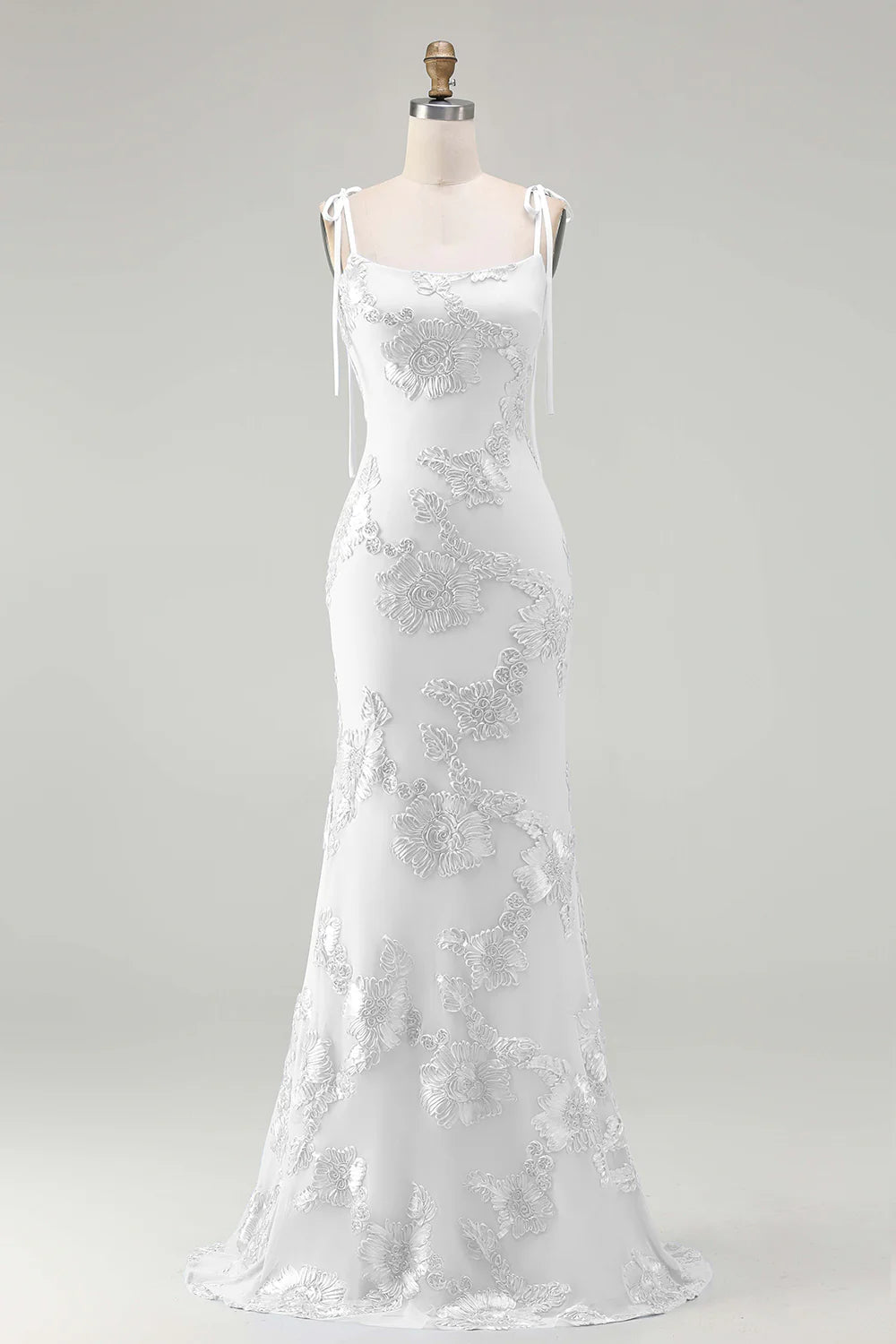 Light Blue Mermaid Spaghetti Straps Long Prom Dress with Appliques