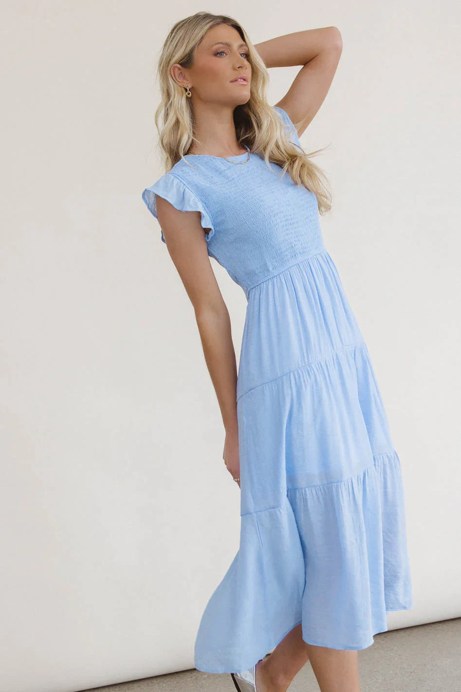Cara Smocked Midi Dress in Blue FINAL SALE