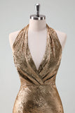 Golden Mermaid Halter Neck Midi Cocktail Dress