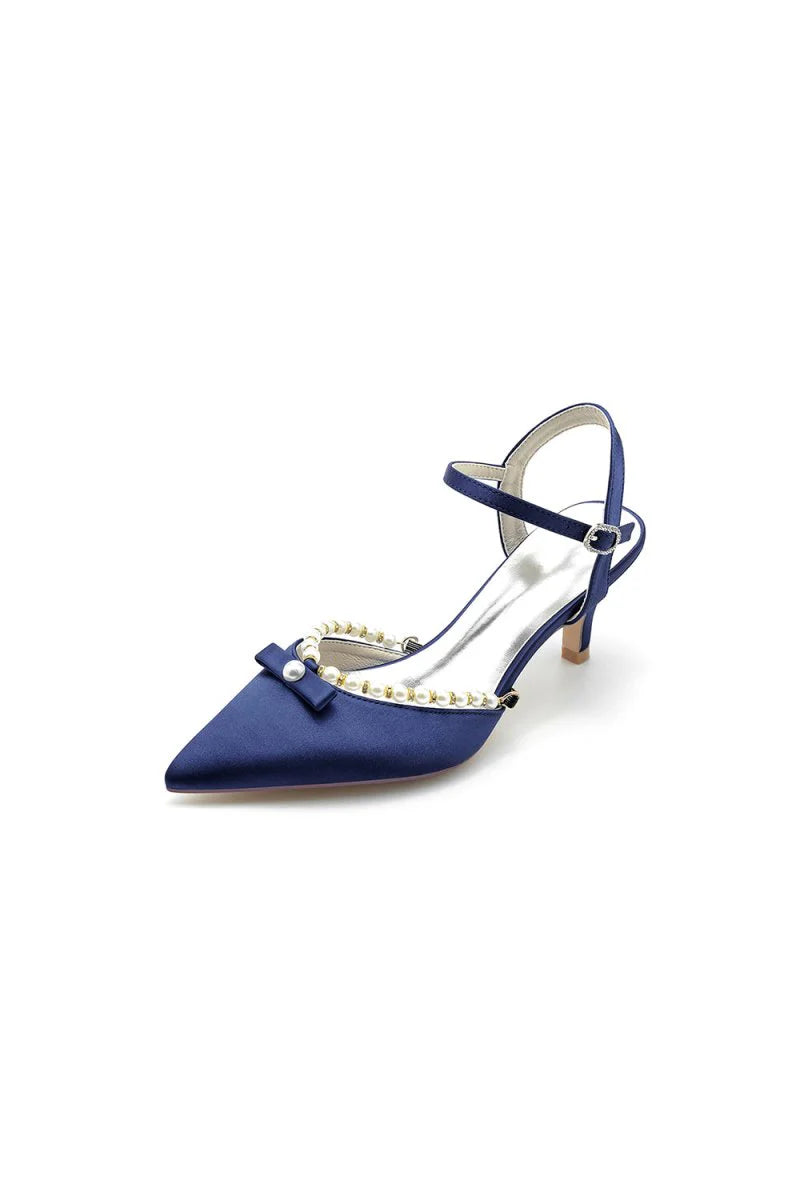 Pearl Satin Pointed Toe High Heels