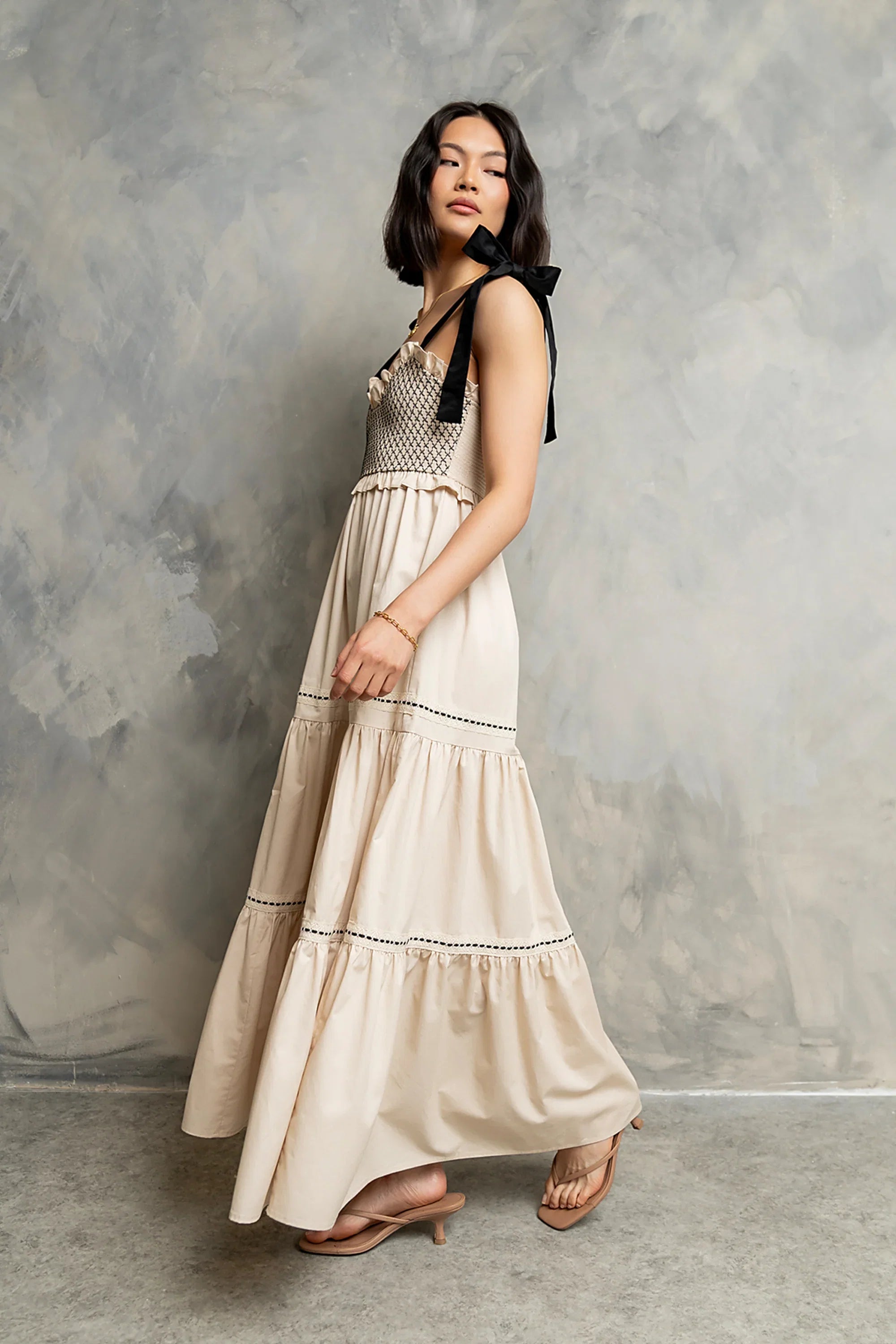 Mollie Tiered Maxi Dress in Ivory