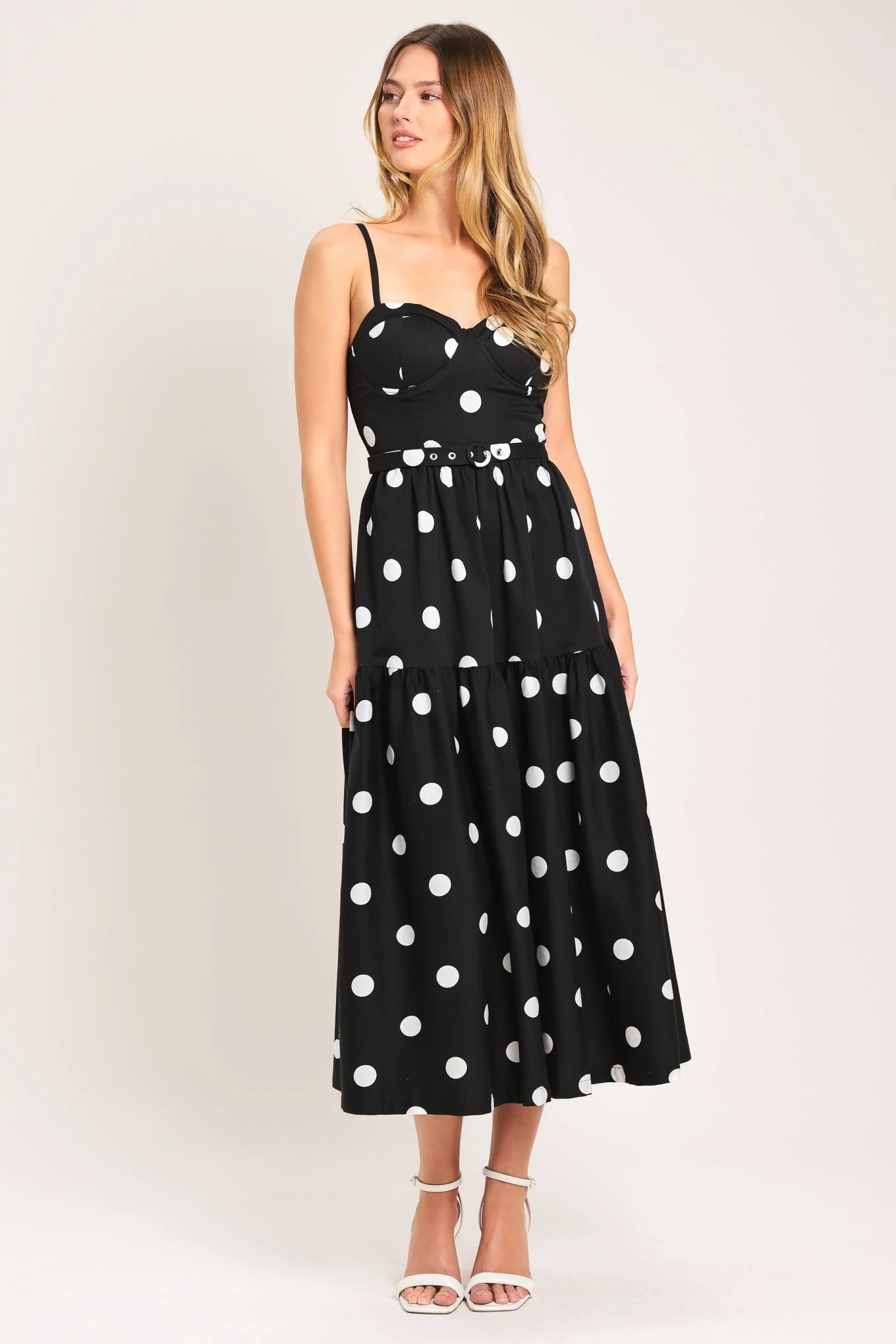 MONROE DOT BLACK WHITE MIDI DRESS