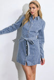BE A LIGHT LONG SLEEVE DENIM MINI SHIRT DRESS