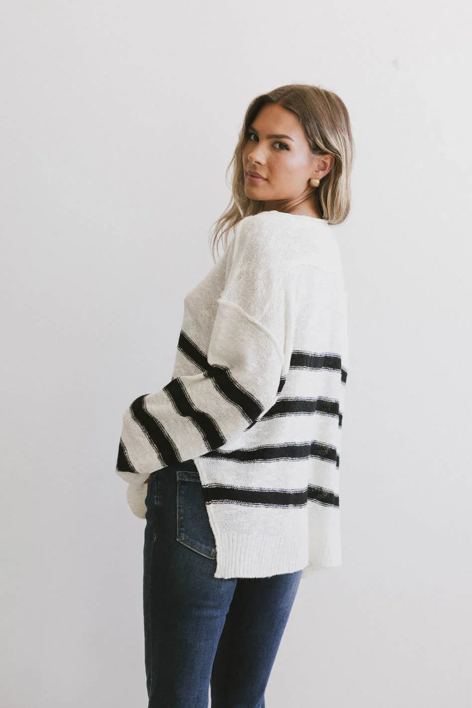 Gracia Striped Sweater Top in Cream FINAL SALE