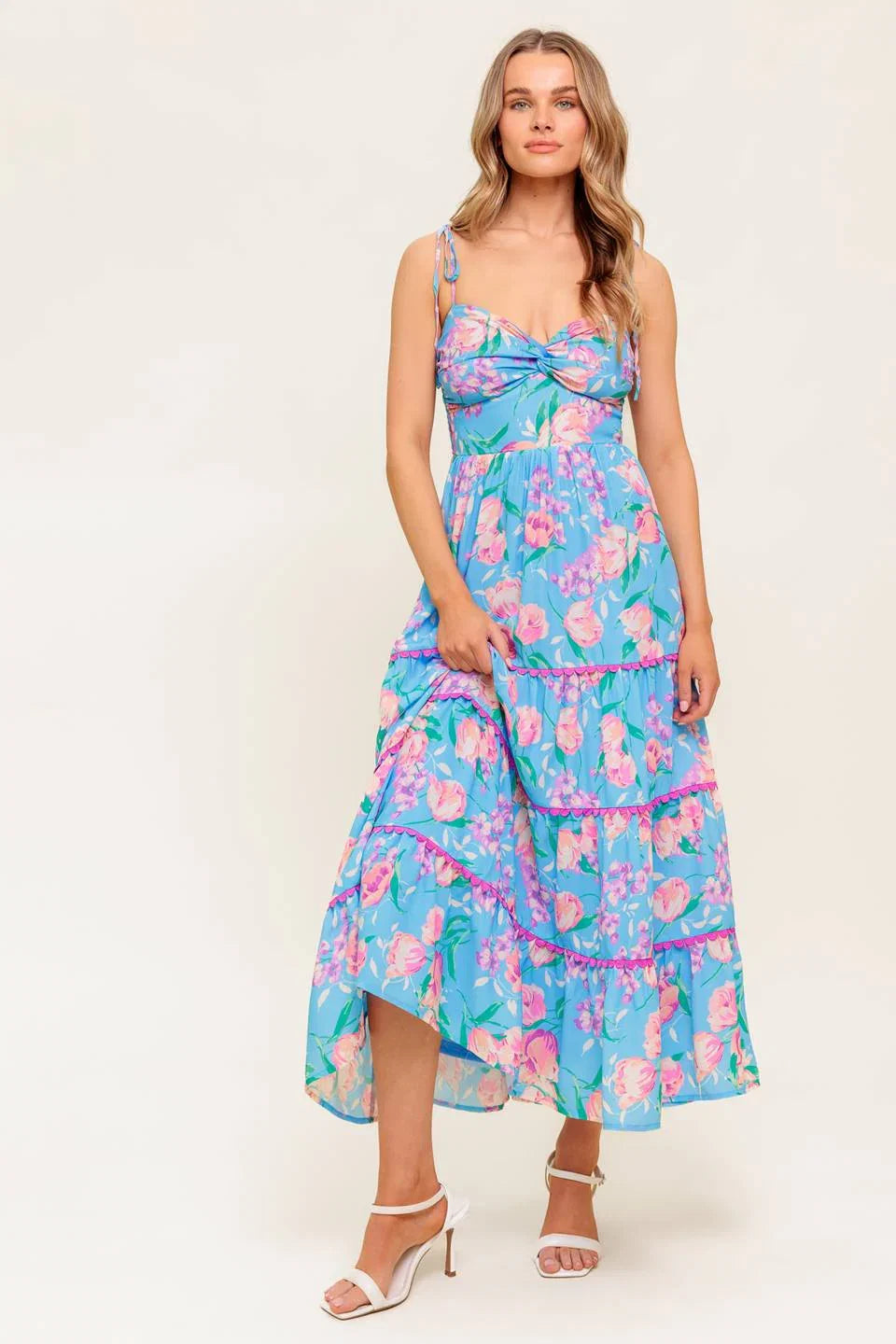 SOFT BLOOMS FLORAL MIDI DRESS BLUE