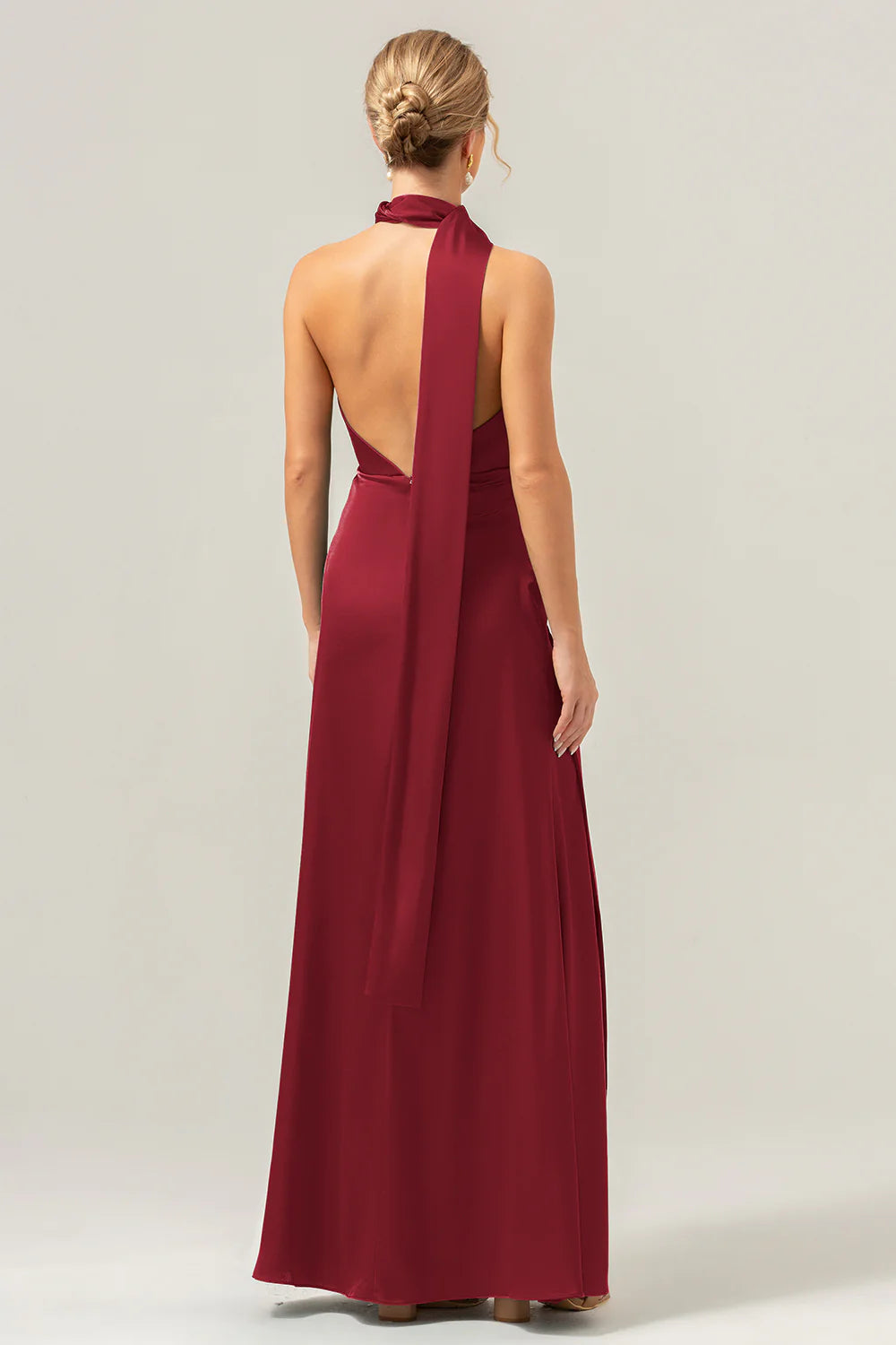 Peacock Sheath Deep V Neck Open Back Convertible Long Satin Bridesmaid Dress with Streamer