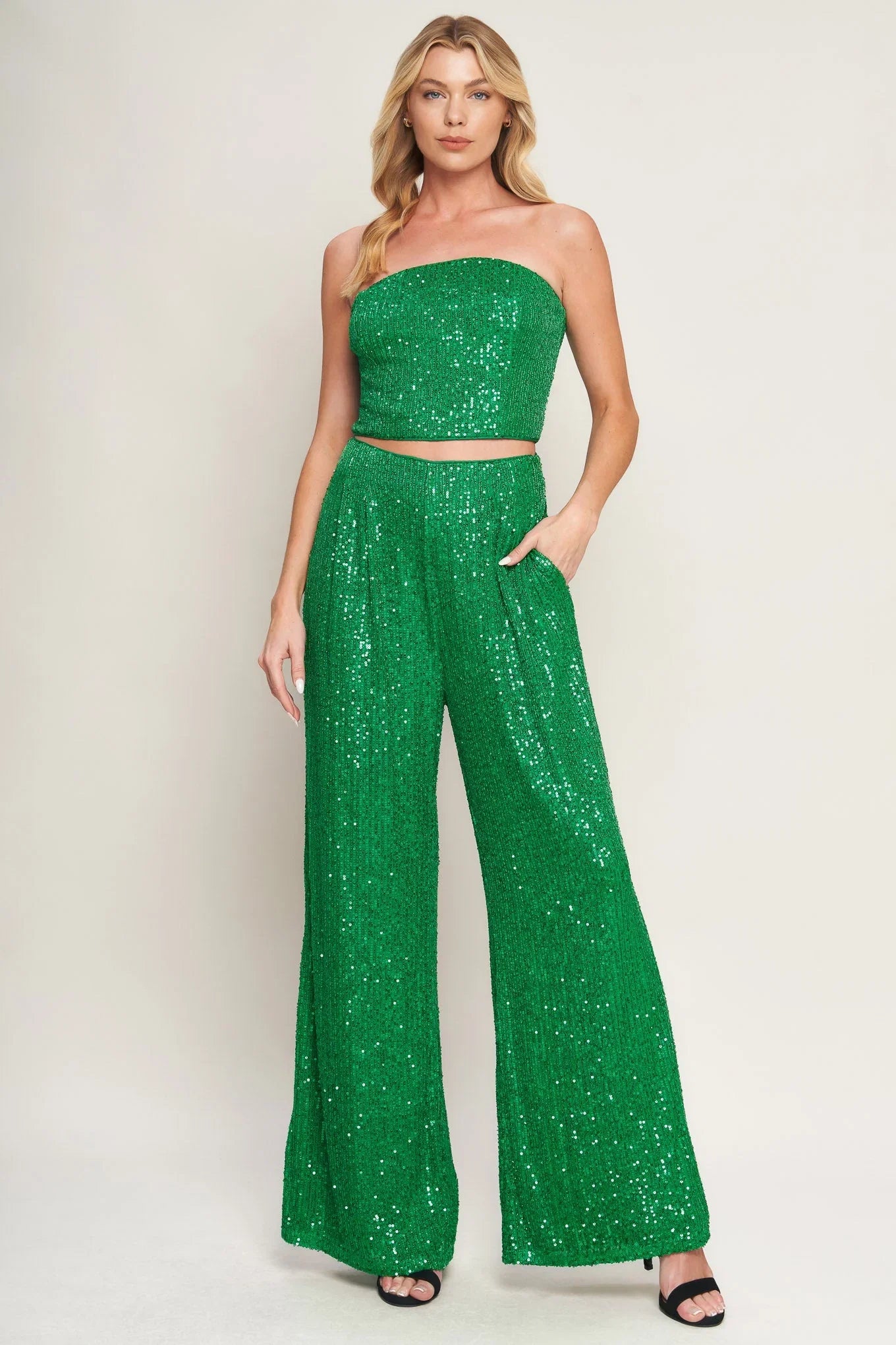 CHARMING COMPOSURE SEQUIN CROP TOP PANT SET FINAL SALE