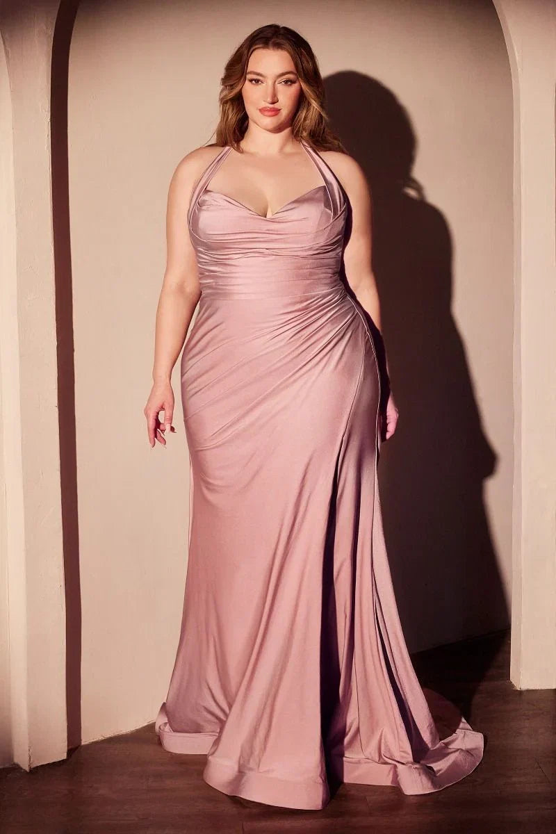 Autumn Gown Stretch Spandex Satin Halter Fitted Dress