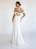 Simple White Mermaid Off the Shoulder Boho Wedding Dress