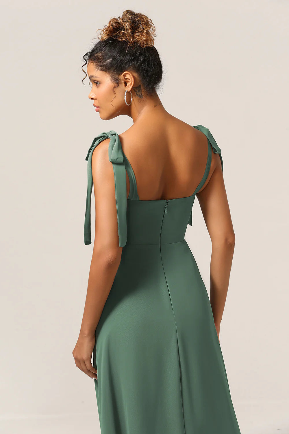 Eucalyptus A Line Spaghetti Straps Floor Length Bridesmaid Dress with Slit