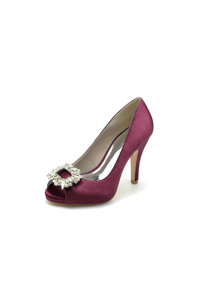 Peep Toe Slip on Stiletto Heels With Rhinestone