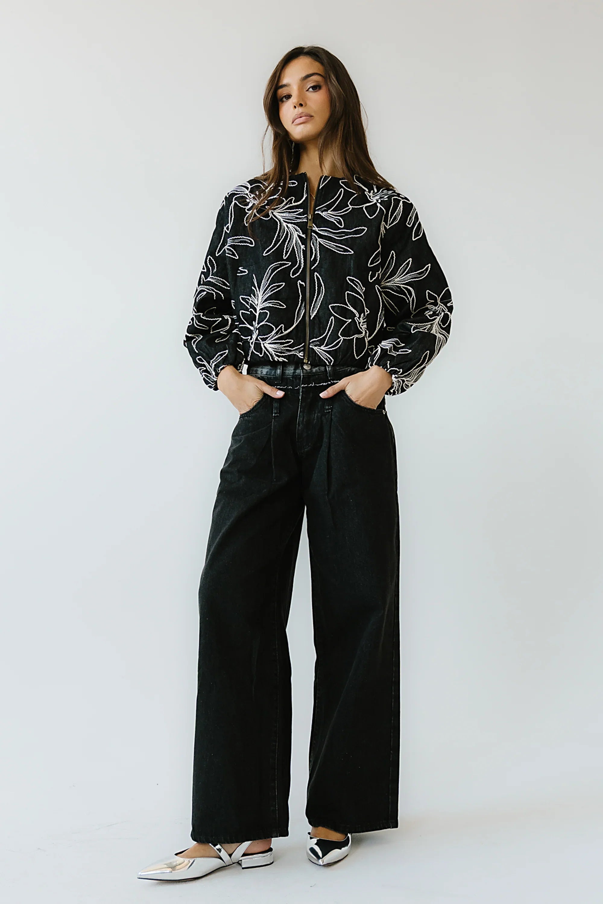 Sidney Embroidered Jacket in Faded Black