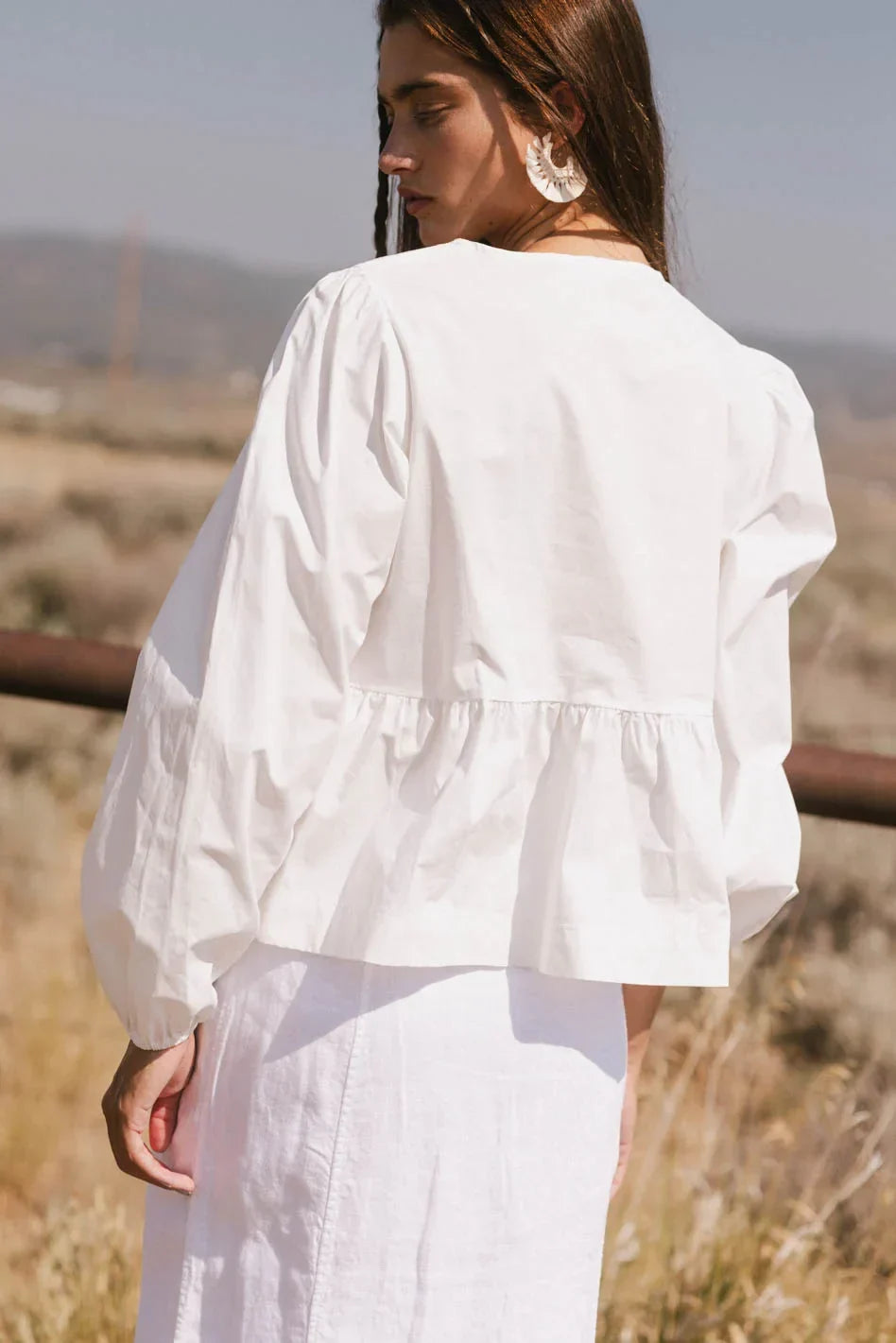 Maggie Peplum Tie Blouse in White FINAL SALE