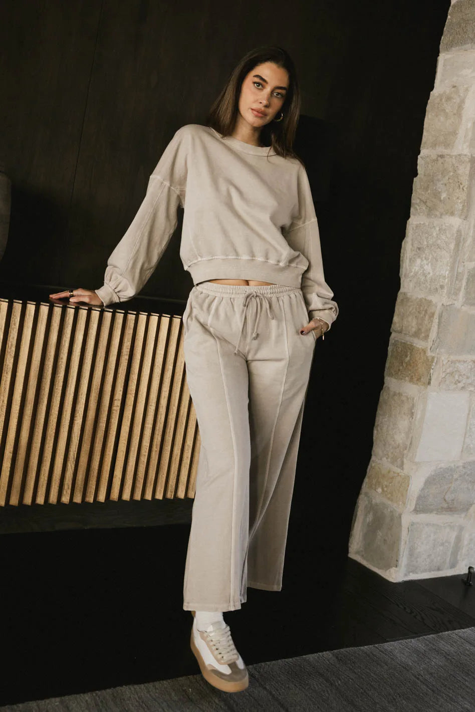 Sutton Exposed Seam Crewneck in Bone FINAL SALE