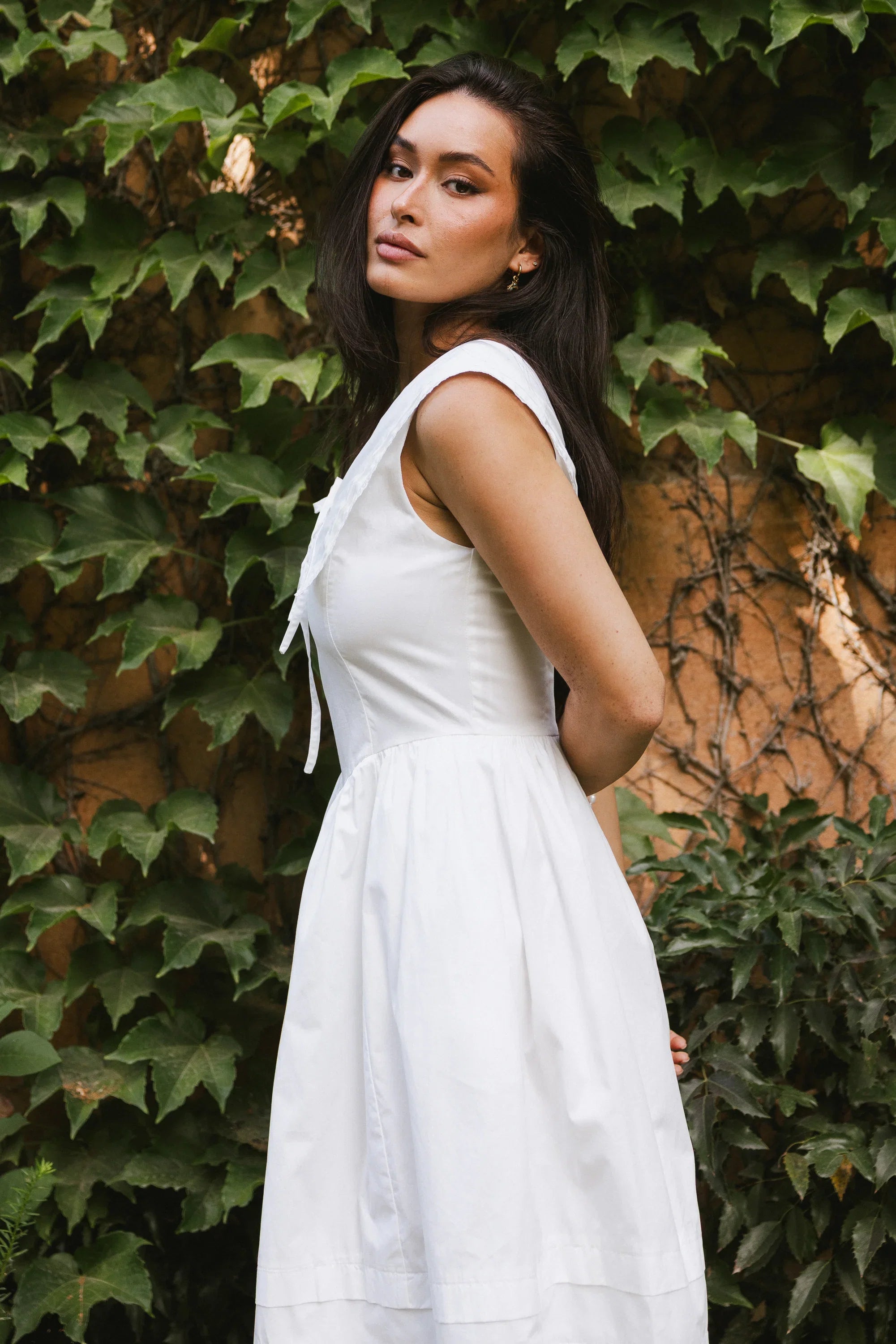 Louie Collared Midi Dress in White FINAL SALE
