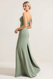 Sheath One Shoulder Olive Ruched Long Bridesmaid Dress
