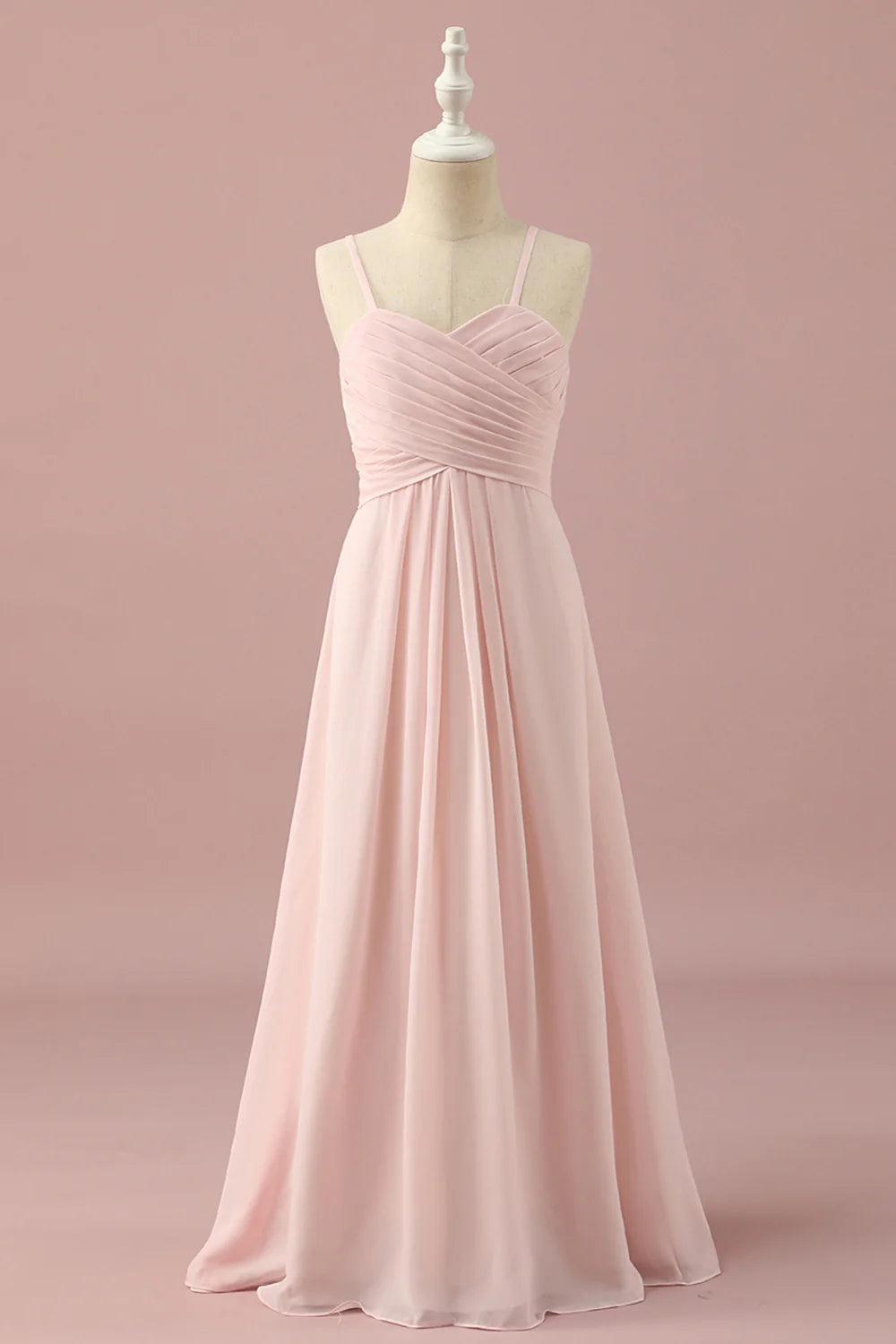 Light Pink A Line Spaghetti Straps Floor Length Chiffon Junior Bridesmaid Dress