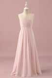 Light Pink A Line Spaghetti Straps Floor Length Chiffon Junior Bridesmaid Dress