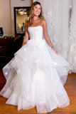Simple White Corset A Line Wedding Dress with Appliques