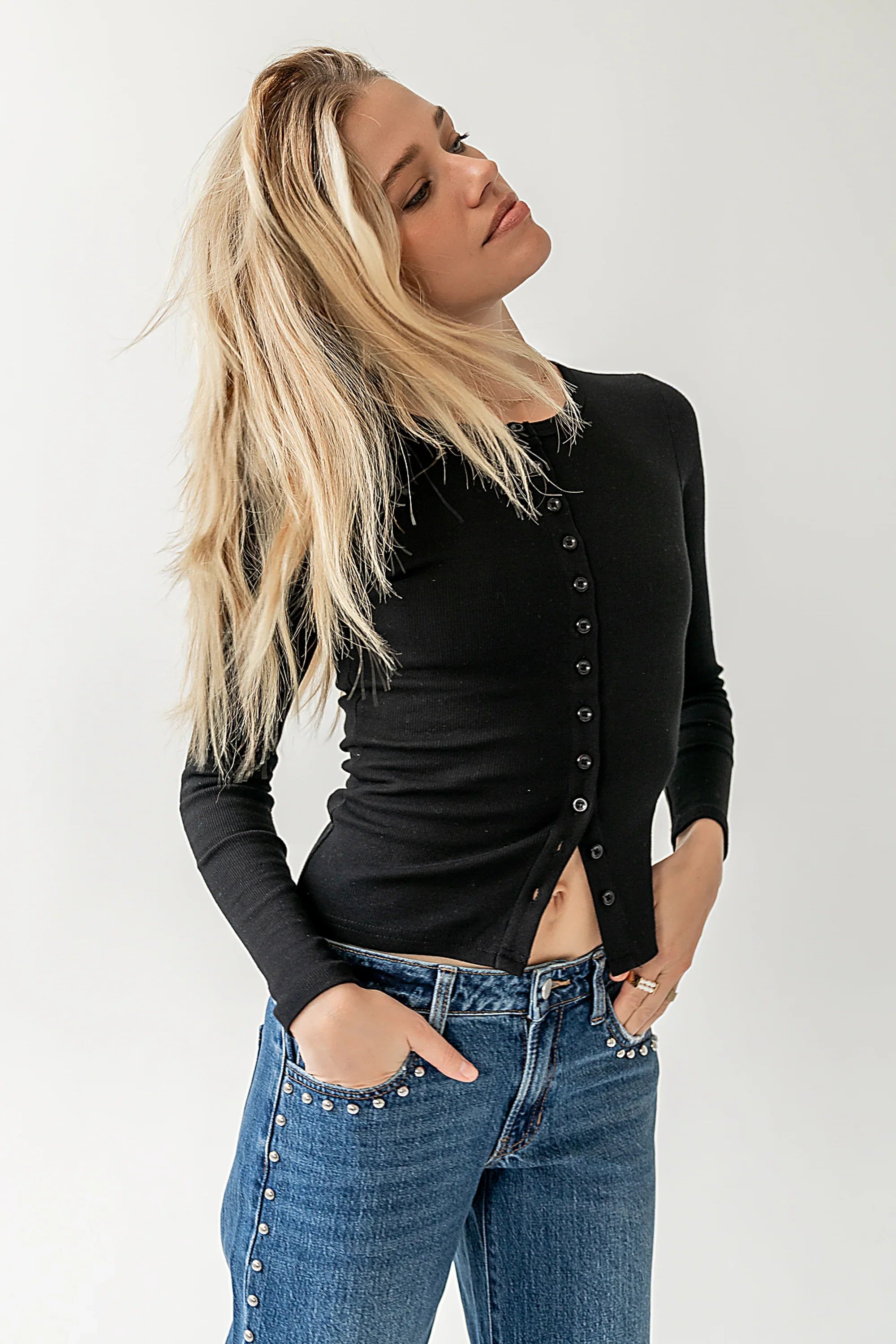 Mia Button Up Top in Black FINAL SALE