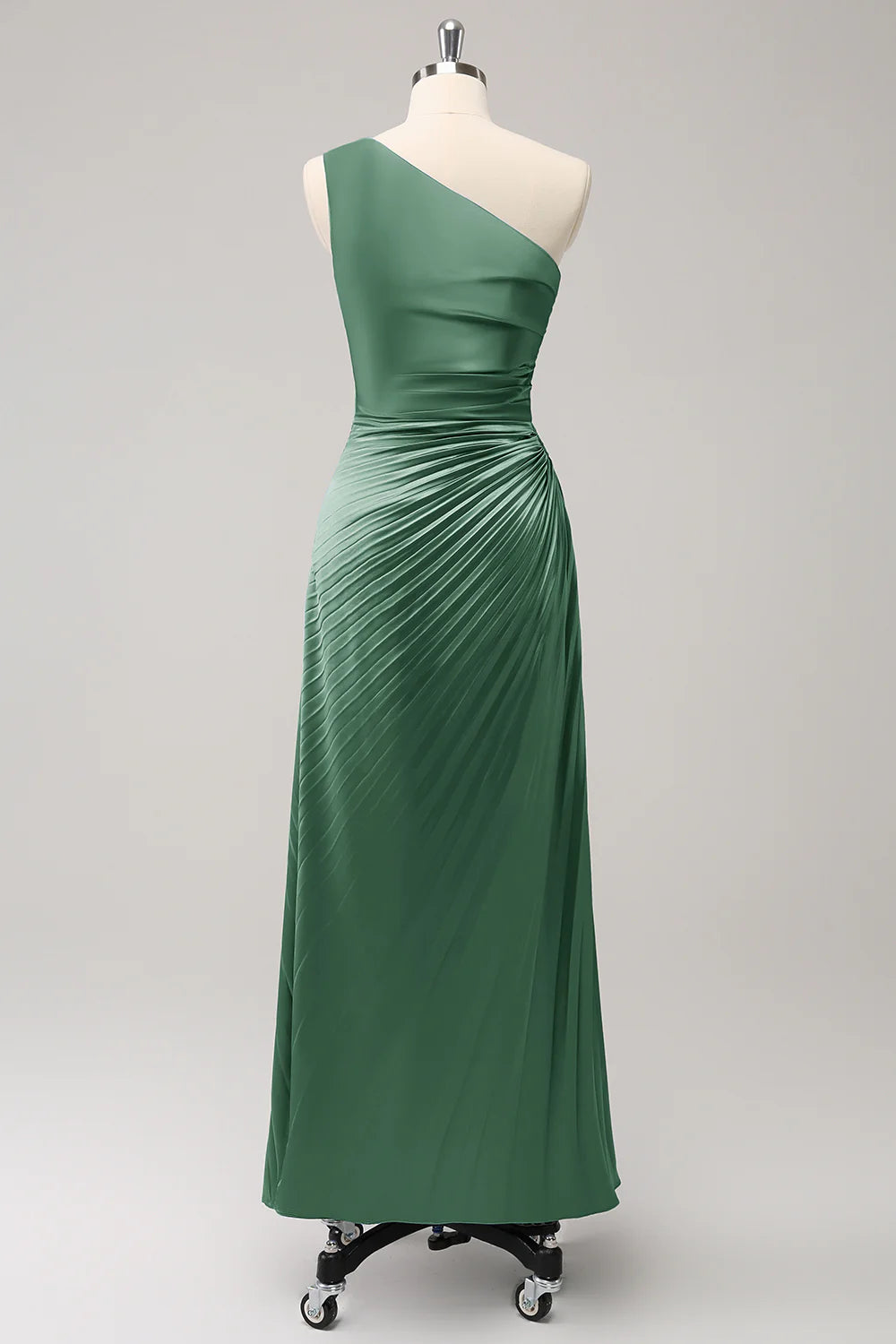 Blue Sheath One Shoulder Satin Keyhole Long Bridesmaid Dress
