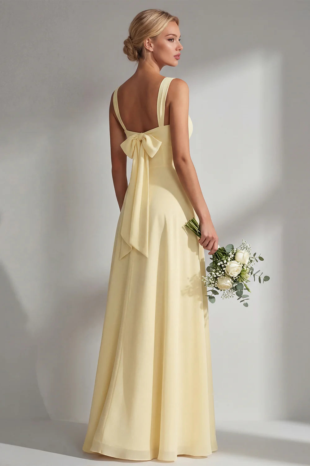 Lemon Sorbet A Line Chiffon Convertible Long Bridesmaid Dress with Slit