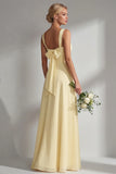 Lemon Sorbet A Line Chiffon Convertible Long Bridesmaid Dress with Slit