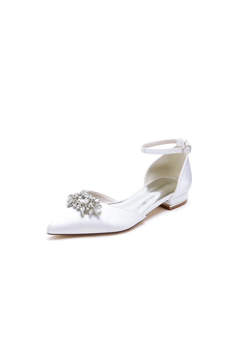 Pointed Toe Rhinestone Ankle Strap Kitten Heels