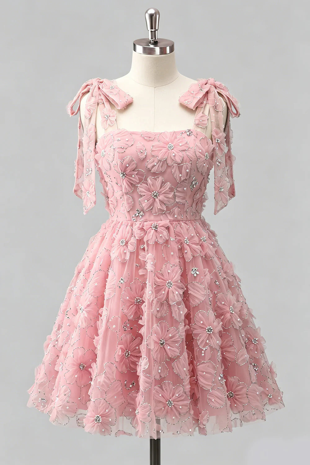 Dusty Rose 3D Floral Appliqued A Line Short Homecoming Dress with Beadings
