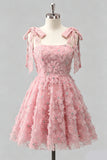 Dusty Rose 3D Floral Appliqued A Line Short Homecoming Dress with Beadings