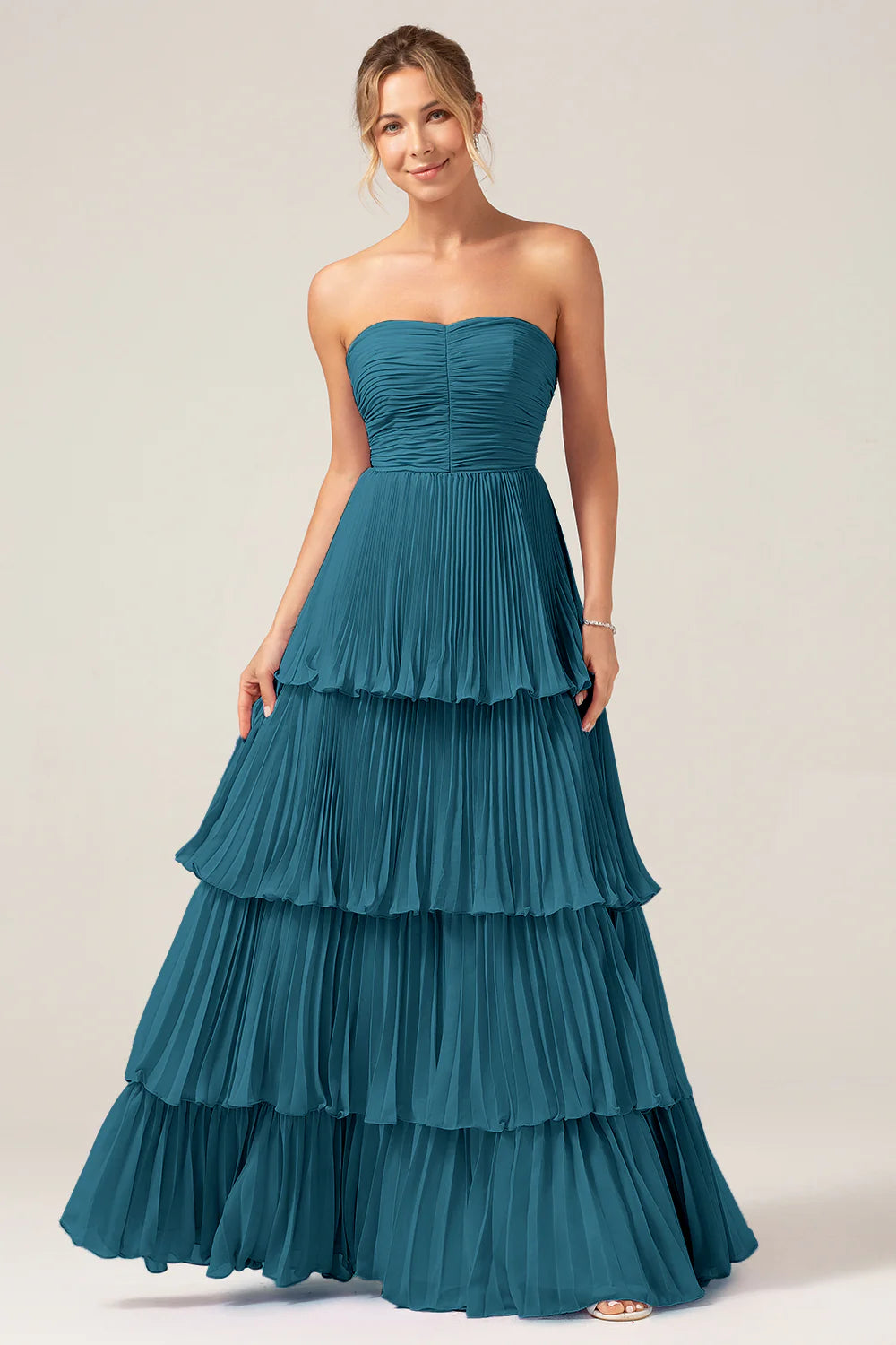 Dusty Sage A Line Sweetheart Tiered Chiffon Floor Length Dress