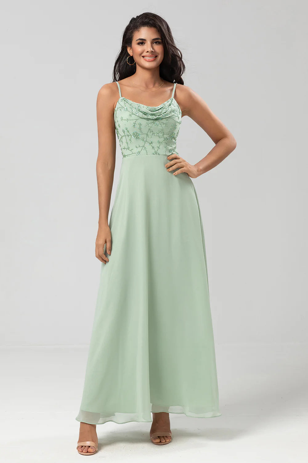 A Line Spaghetti Straps Chiffon Bridesmaid Dress With Beading