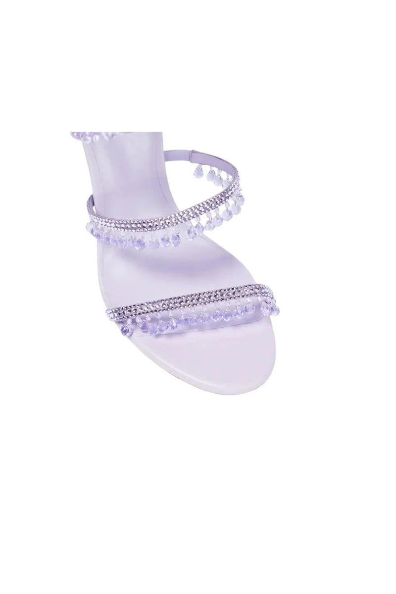 Open Toe Ankle Wrap Beaded Crystal Stiletto Heels