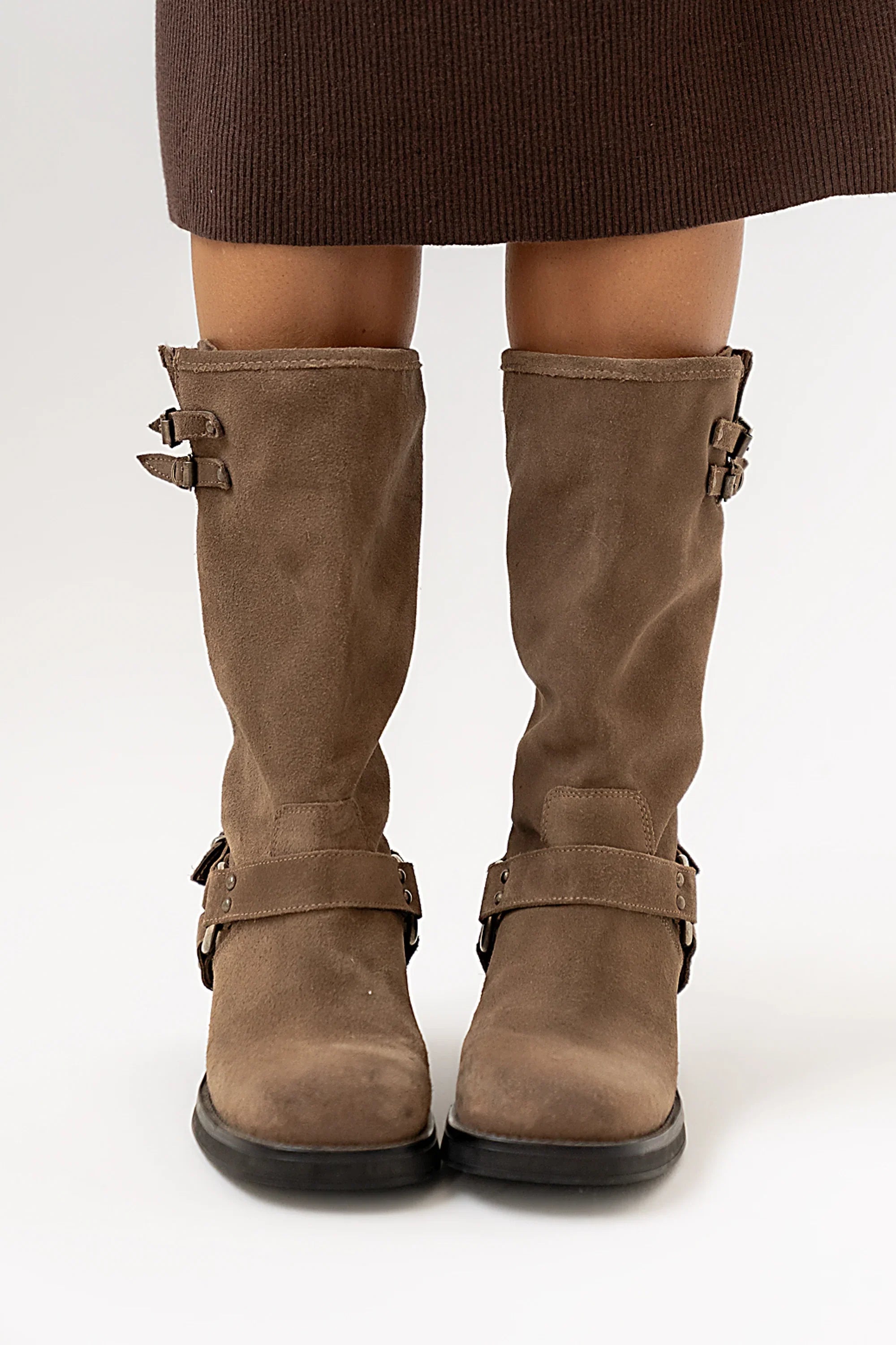 Steve Madden Astor Moto Boot in Taupe Suede FINAL SALE