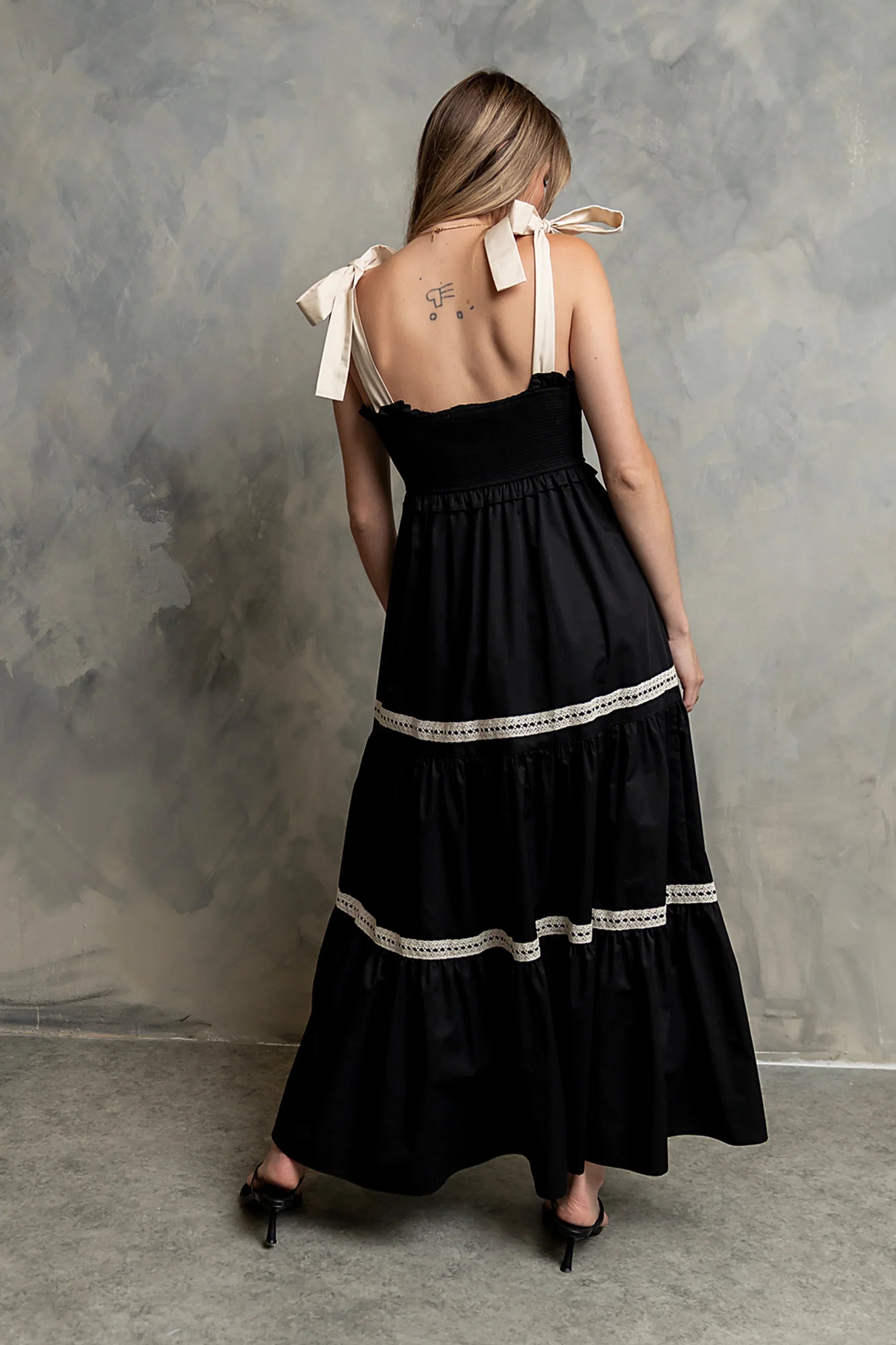 Mollie Tiered Maxi Dress in Black