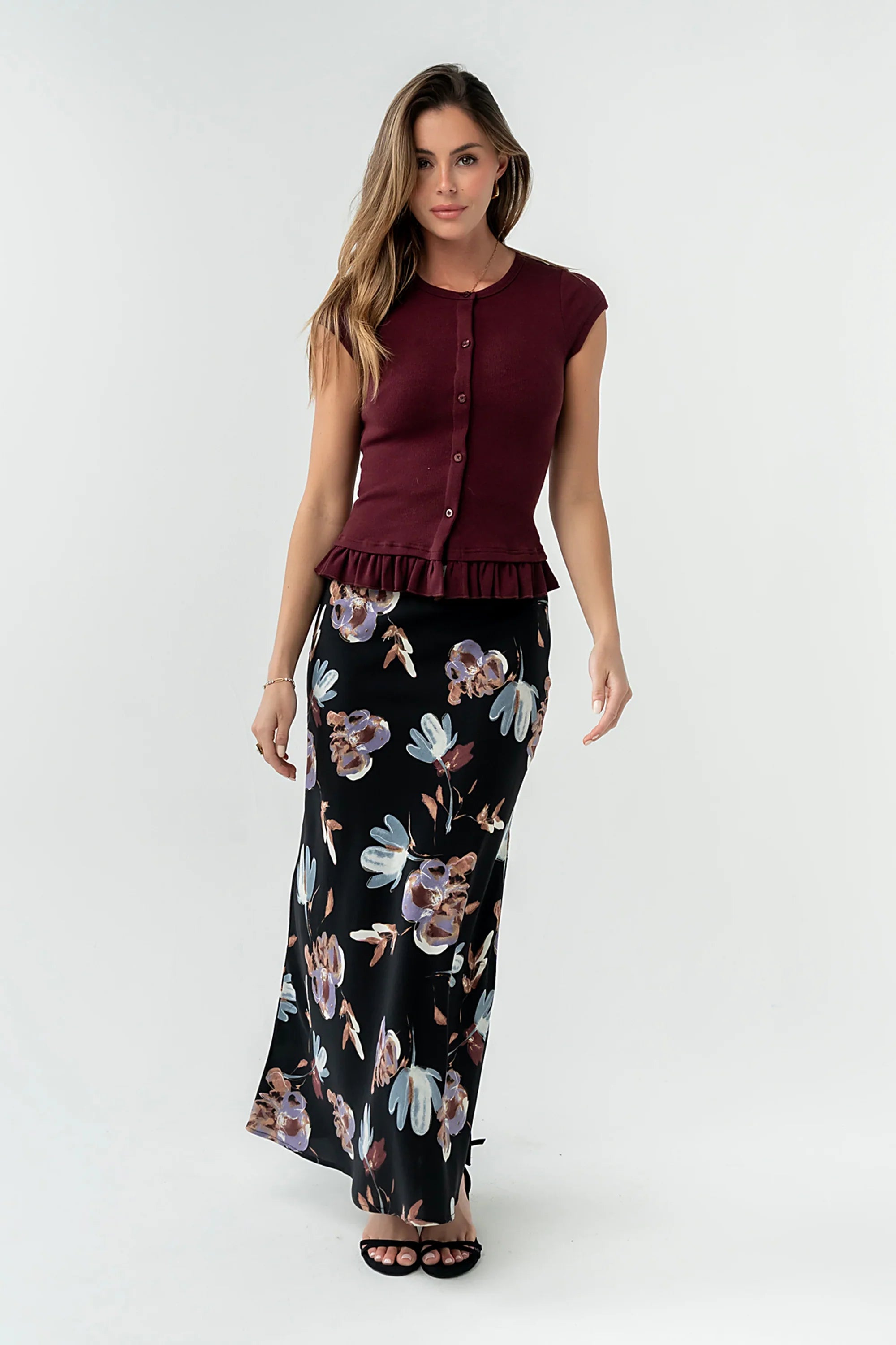 Misha Ruffle Top in Burgundy