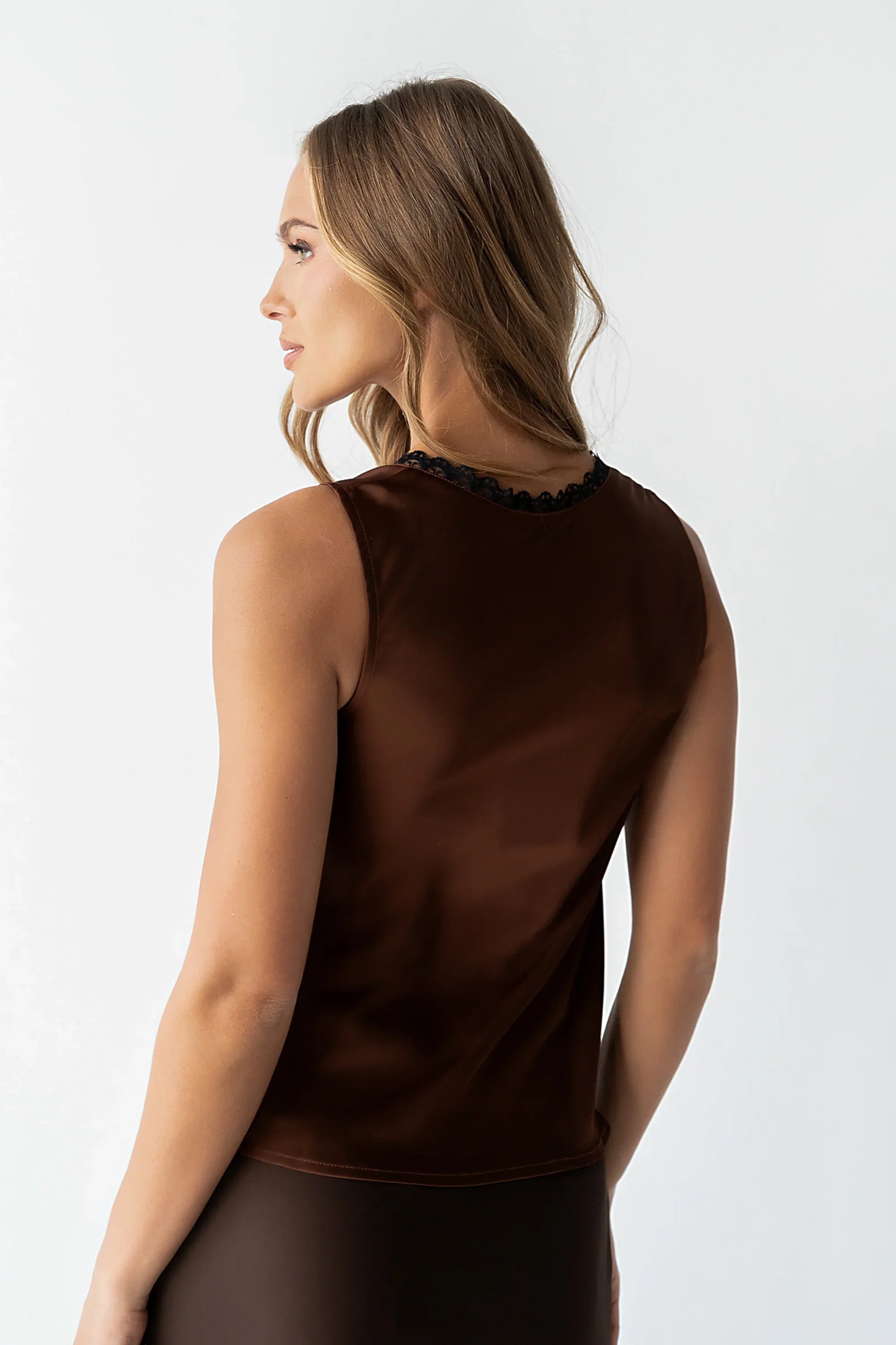 Kendall Satin Top in Brown