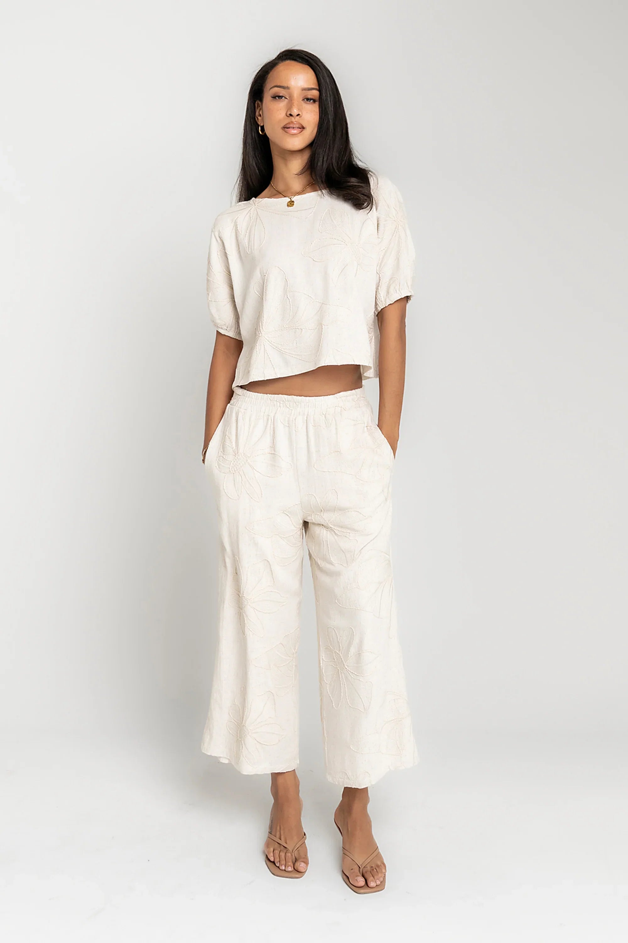 Kortney Floral Oversized Top in Natural