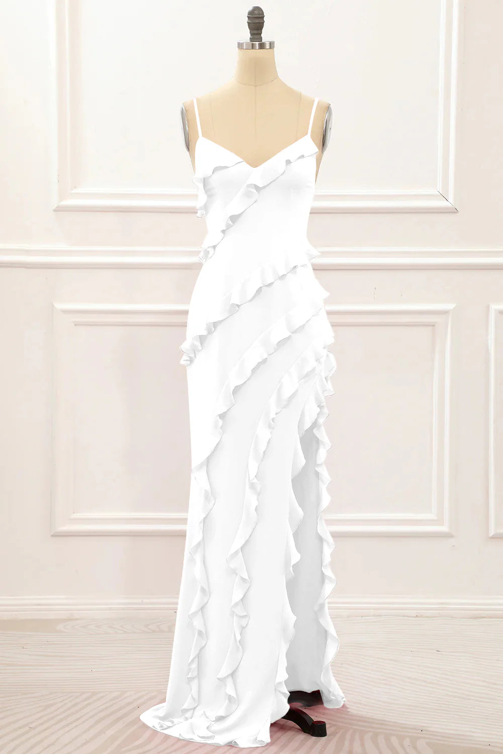 Spaghetti Straps Jade Tiered Mermaid Bridesmaid Dress With Slit