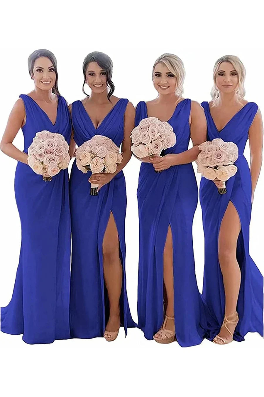 Ivory Sheath Chiffon Ruched Long Bridesmaid Dress with Slit