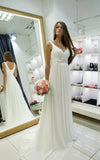 Greek Empire Strapped V Neck Empire Chiffon Weddig Dress
