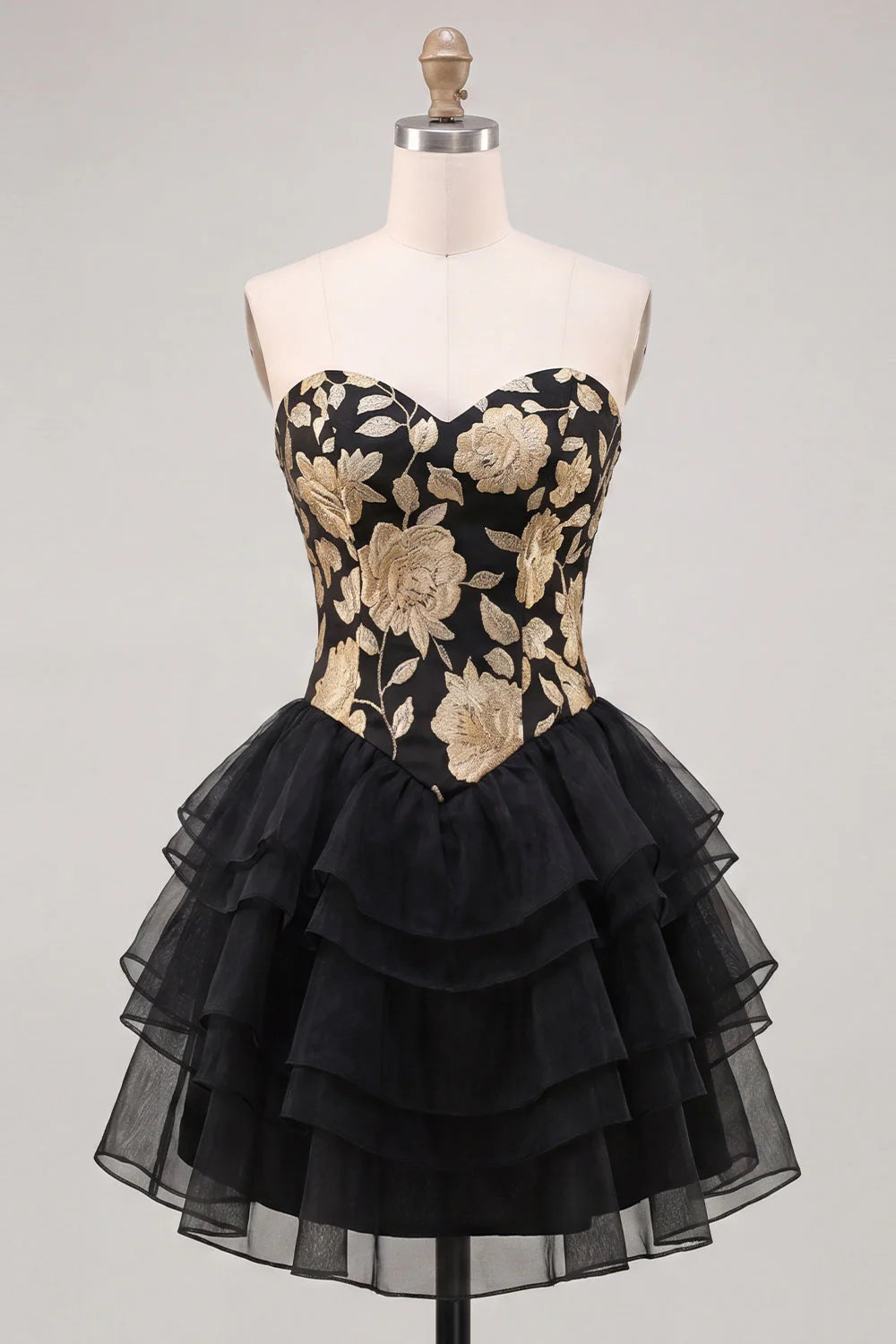 Sky Blue Sweetheart Floral Tiered A Line Homecoming Dress with Lace up Back