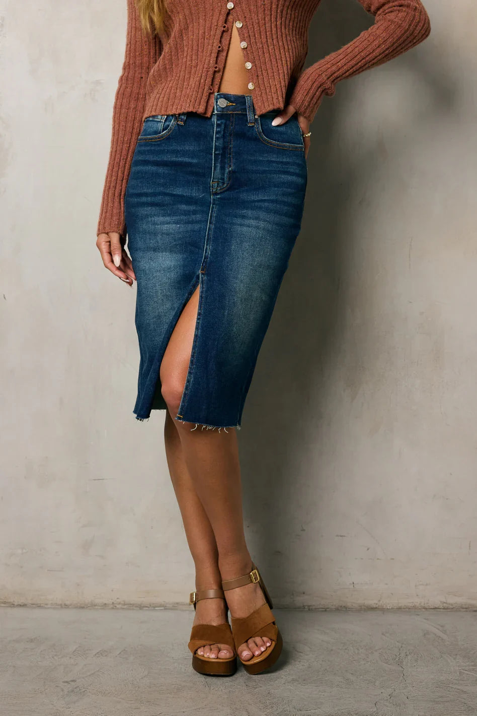 Jayna Denim Midi Skirt FINAL SALE