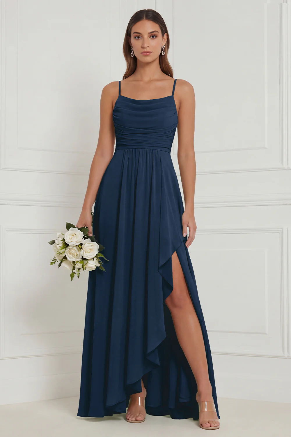 Sage Ruffle A Line Bridesmaid Dress with Slit