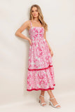 ROSALIE MIDI DRESS PINK SCROLL PRINT