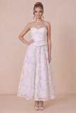White A Line Floral Sweetheart Engagement Dress