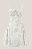 White Vintage Rose Printed Lace Cotton Mini Dress