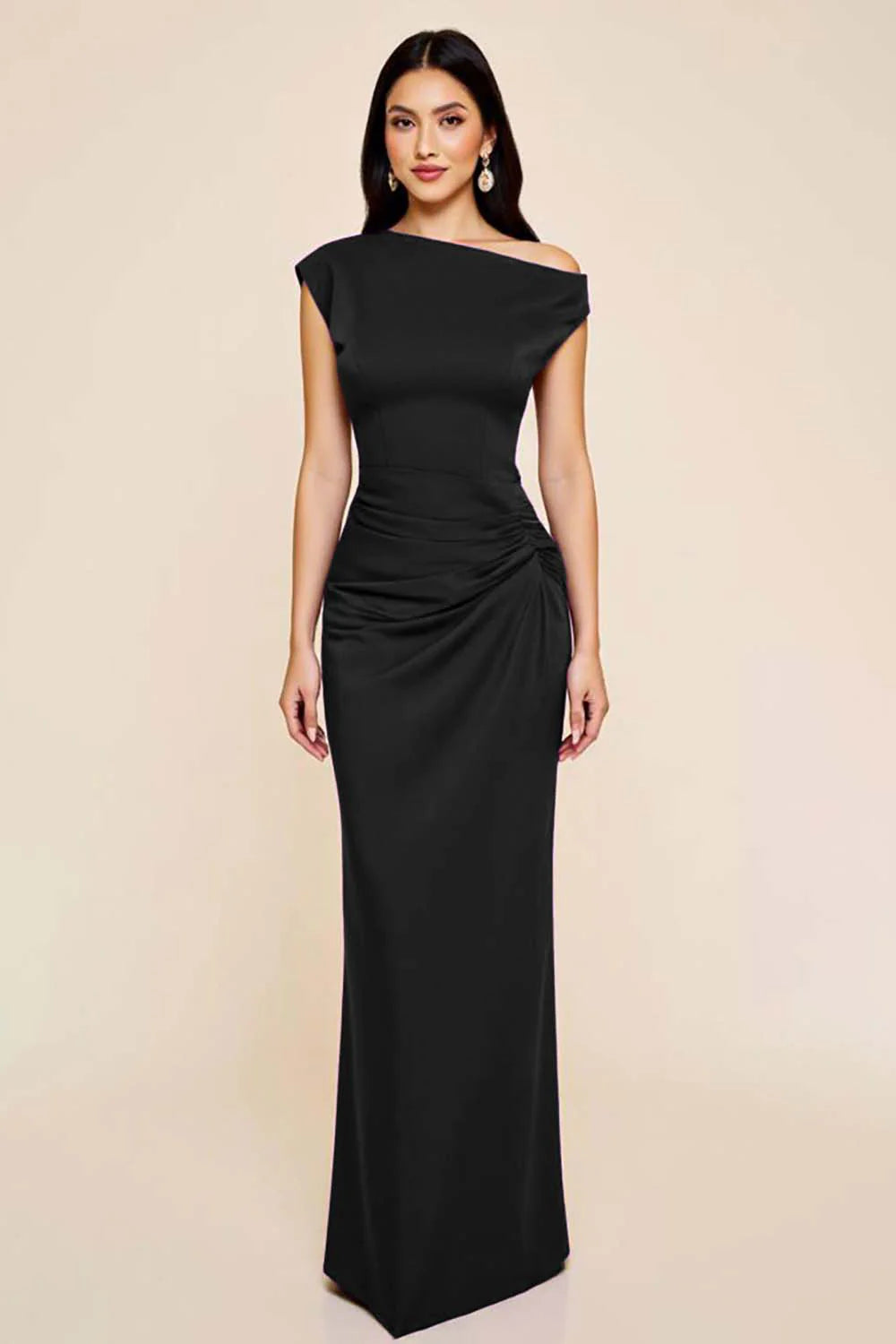 Ruched Off The Shoulder Black Mermaid Formal Dress