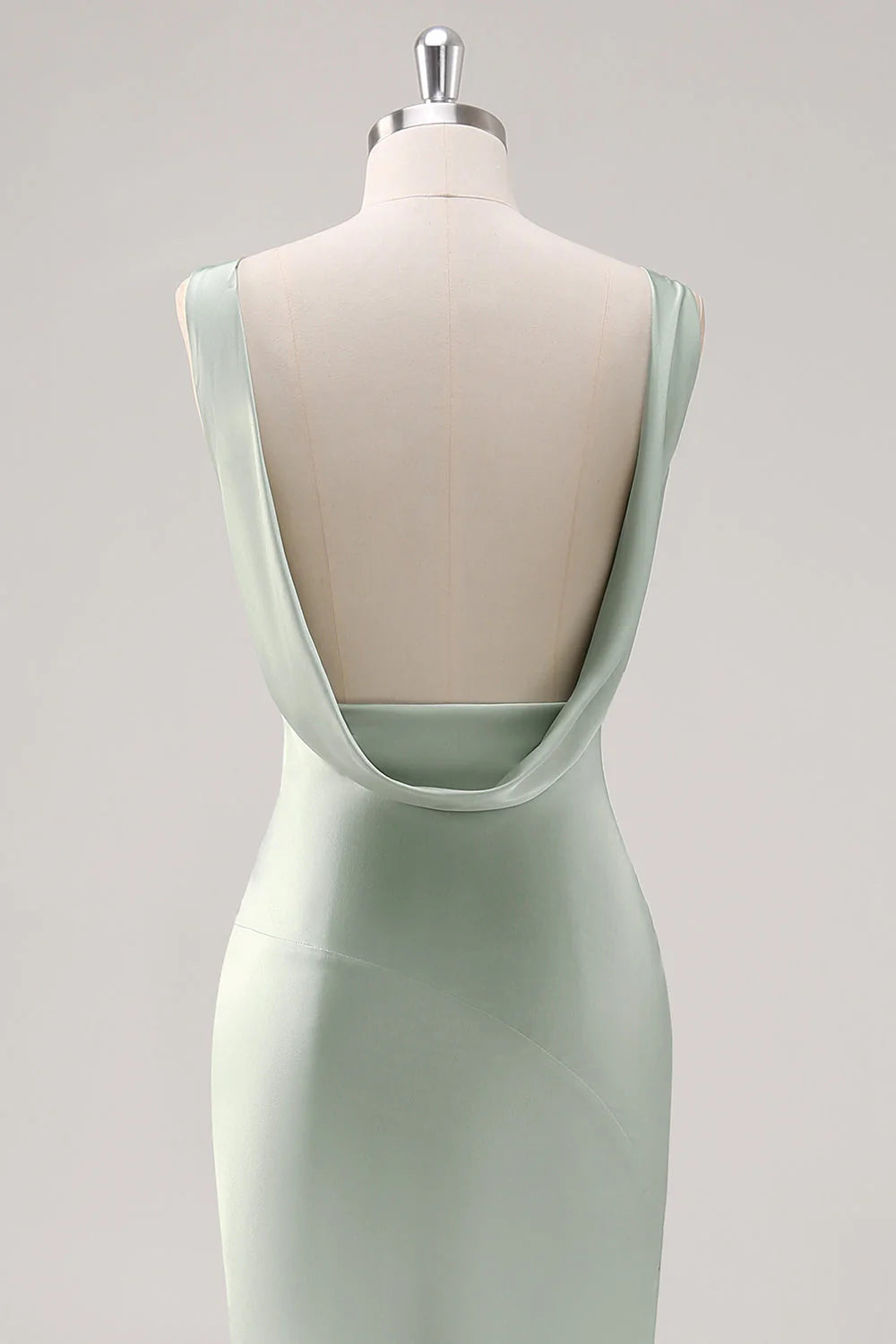 Sage Green Sheath V Neck Backless Satin Bridesmaid Dress